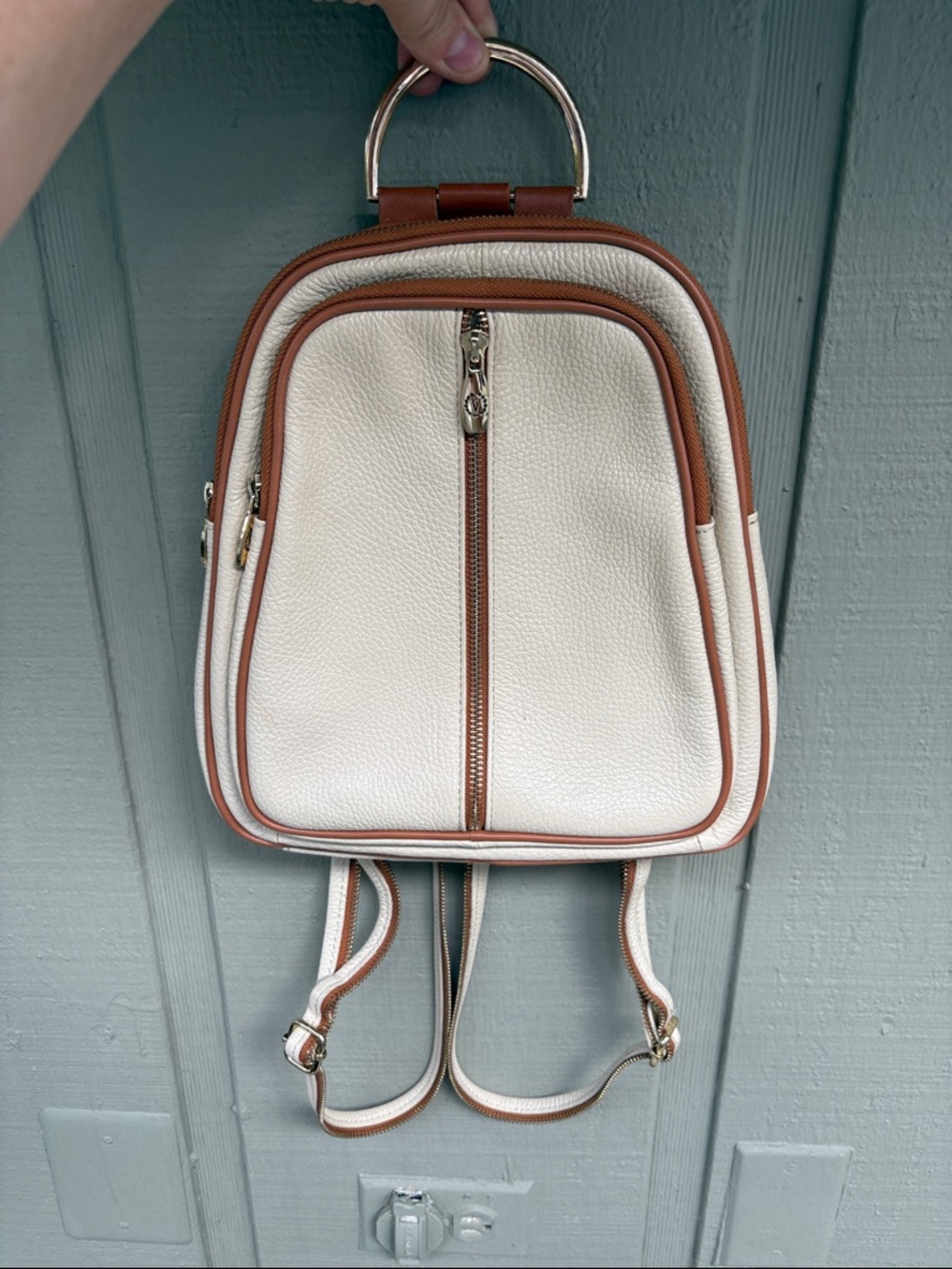 Valentina Cream and Brown Two-Tone Mini Backpack